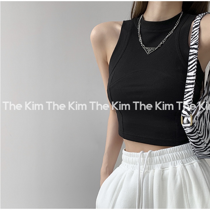 Áo ba lỗ cổ cao croptop , thun trơn sát nách viền bo nách cổ ôm body The Kim A123