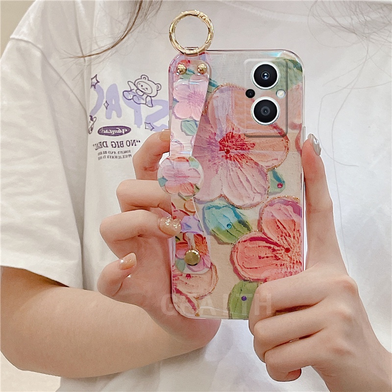 Ốp Điện Thoại Mềm In Hoa Có Dây Đeo Cho OPPO Reno7 Pro 5G Reno7Z Reno6 Pro Reno6Z 5G 4G Reno5 Pro Reno5F Reno7 5G