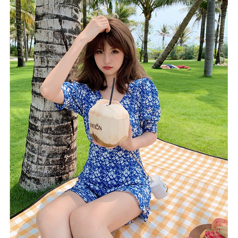 Jumpsuit dáng ngắn tông xanh hoa nhí tươi mát - MS380 (Có ảnh thật)