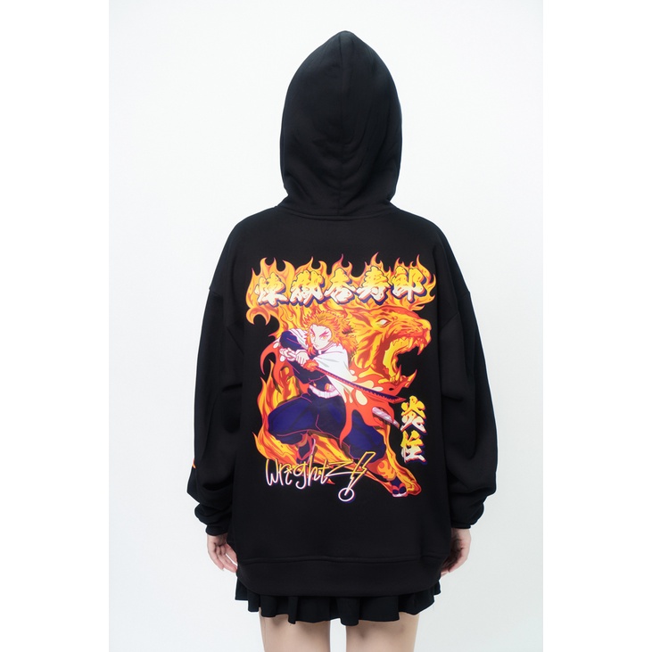 Áo hoodie Wrightz anime Rengoku viêm trụ demon slayer thanh gươm diệt quỷ over size