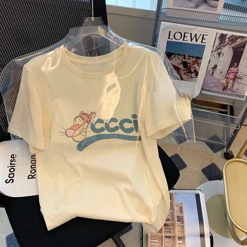 Áo Thun Dáng Rộng Họa Tiết Hoạt Hình Đơn Giản Thời Trang Mùa Hè Cho Nữ