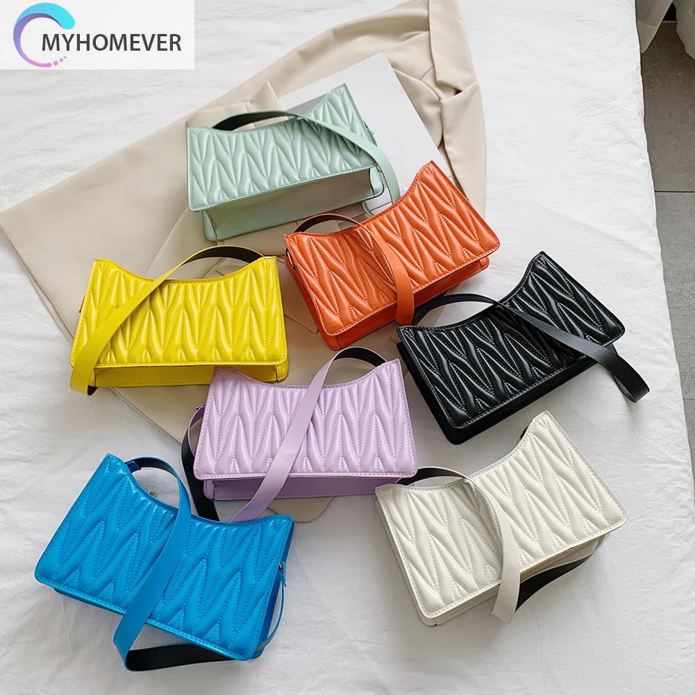 myhomever Fashion Women PU Solid Color Pleated Shoulder Underarm Bag Hobos Handbags