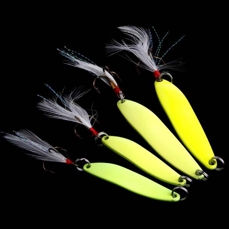 Mồi Câu Cá Giả Chất Liệu Kim Loại Phát Sáng Trong Tối Phối Lông Vũ