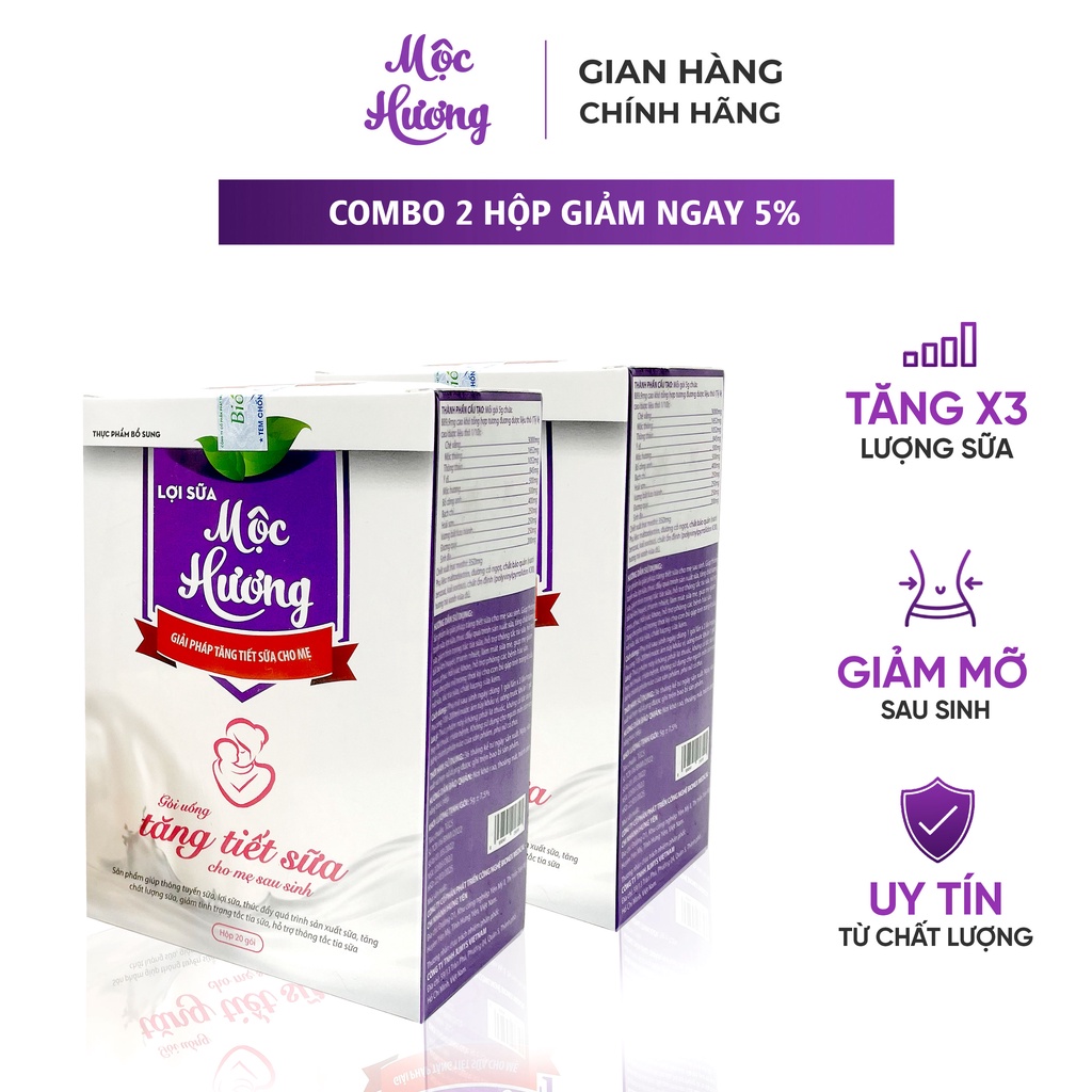 COMBO 2 Hộp Lợi Sữa Mộc Hương giúp mẹ kích nhiều sữa, tăng X3 lần sữa, sữa về đặc sánh mát thơm, giảm mỡ bụng cho mẹ