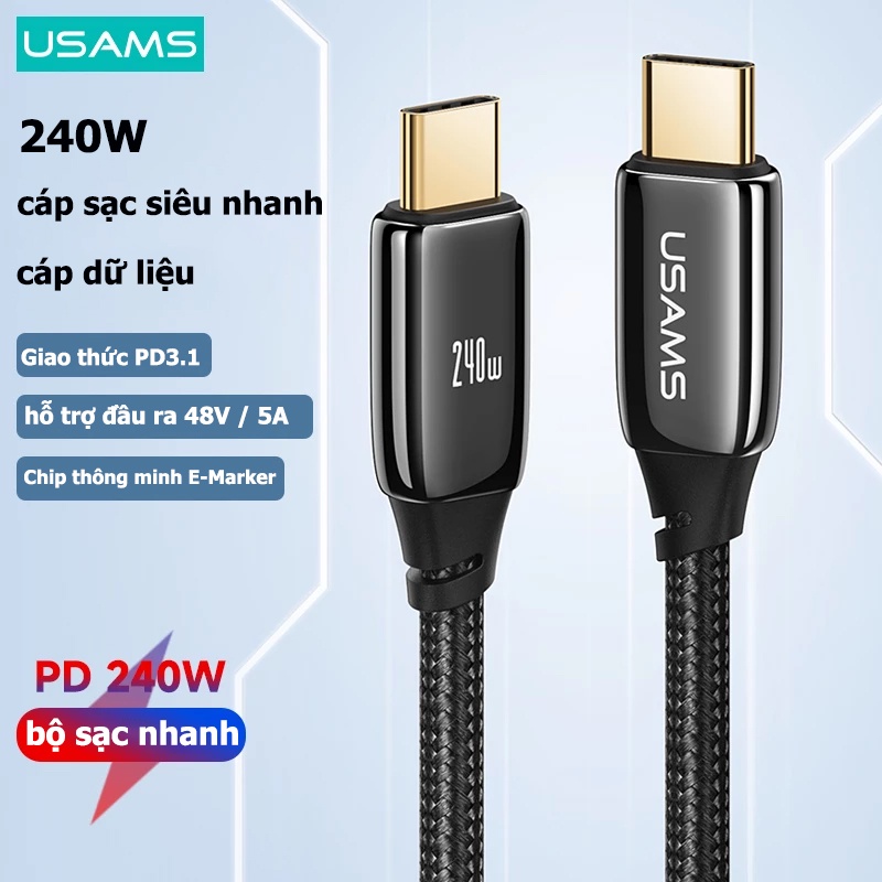 USAMS PD 5A 240W Đôi Type C - Type C Dây Cáp Sạc Nhanh Cho 1phone15 IPd Android Máy tính bảng
