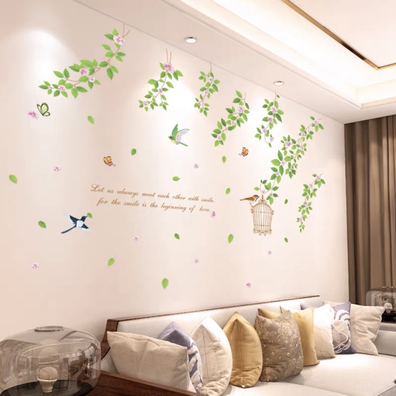 Tranh dán tường, Decal dán tường dây hoa lồng chim.