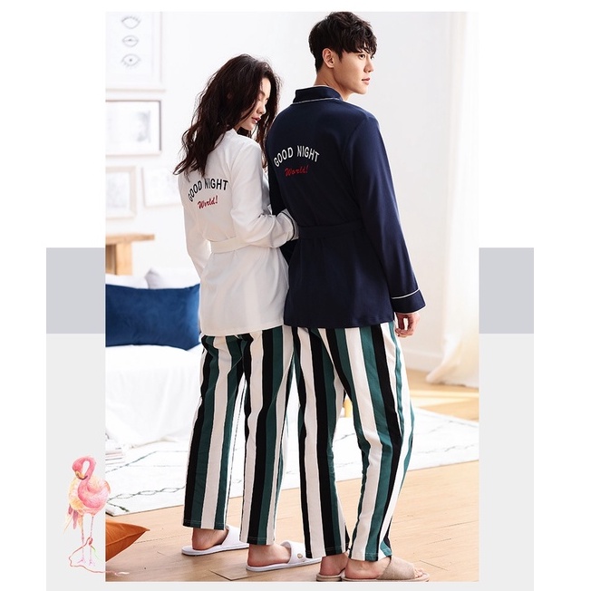 Đồ Ngủ Cho Cặp Đôi Áo Kimono Quần Dài Vải Cotton Quà Cưới IVY206
