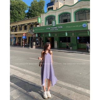 Váy hai dây chấm bi vạt dài (ảnh thật)