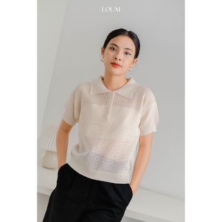 Louxi - áo thun len tổ ong cổ polo
