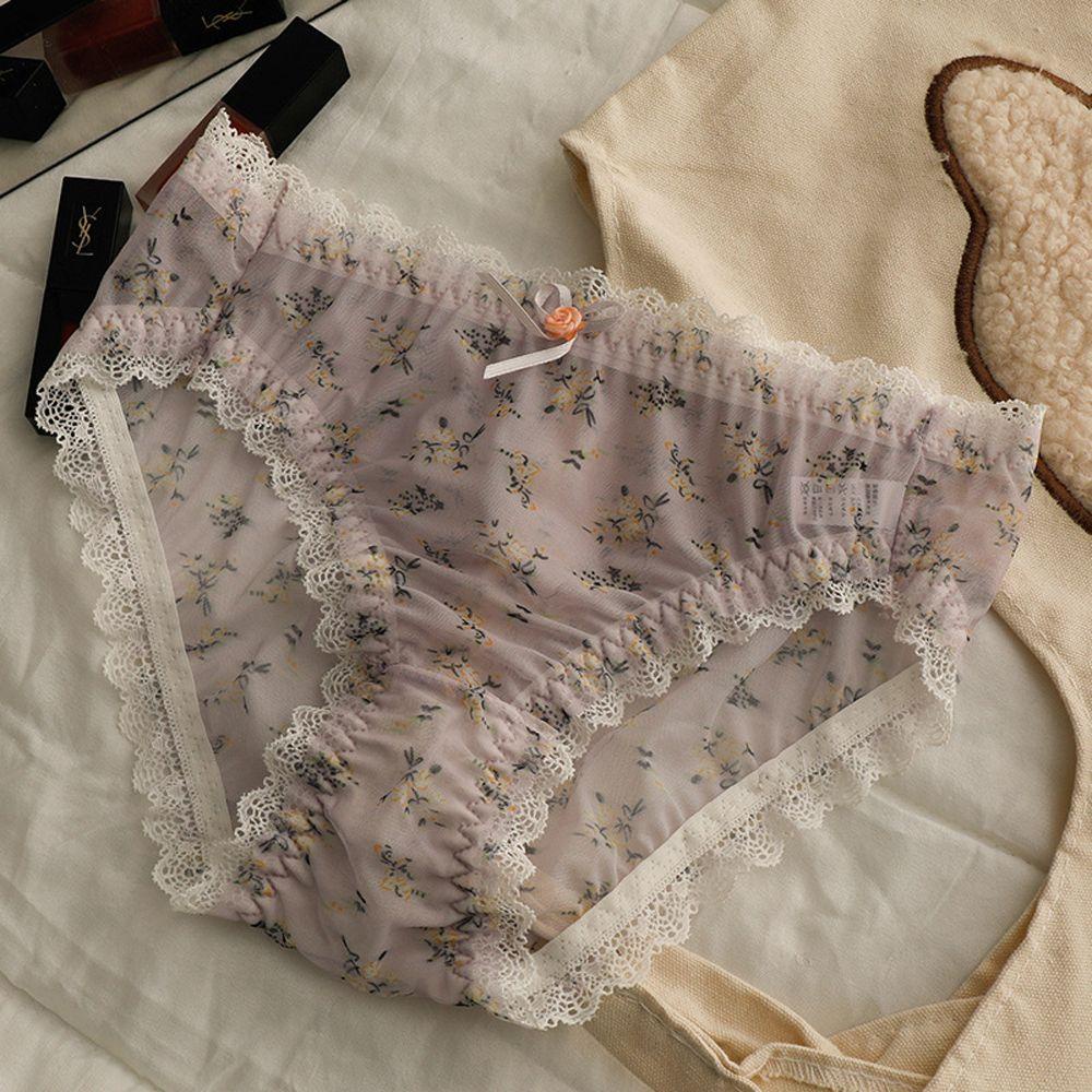 OCEANMAP Quần Lót Cotton Không Đường May Phối Ren Đính Nơ Xinh Xắn Dành Cho Nữ