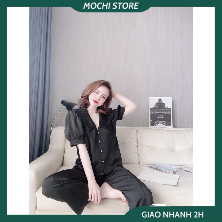 Bộ Ngủ, Đồ Ngủ Lụa Satin Áo Cổ Sen Tay Cộc Quần Dài Màu Trơn Chất Lụa Satin Cao Cấp Thời Trang Mặc Nhà Sang Chảnh. | BigBuy360 - bigbuy360.vn