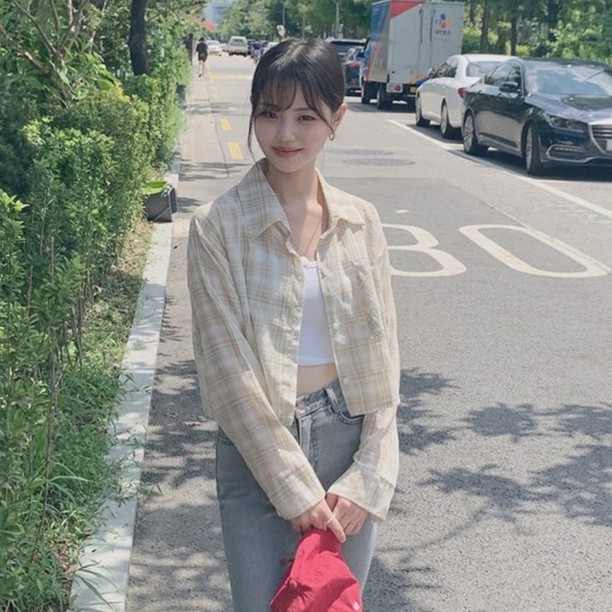 Áo Sơ Mi Ca Rô Dài Tay Cổ Polo Phong Cách Hàn Quốc Mới 45108