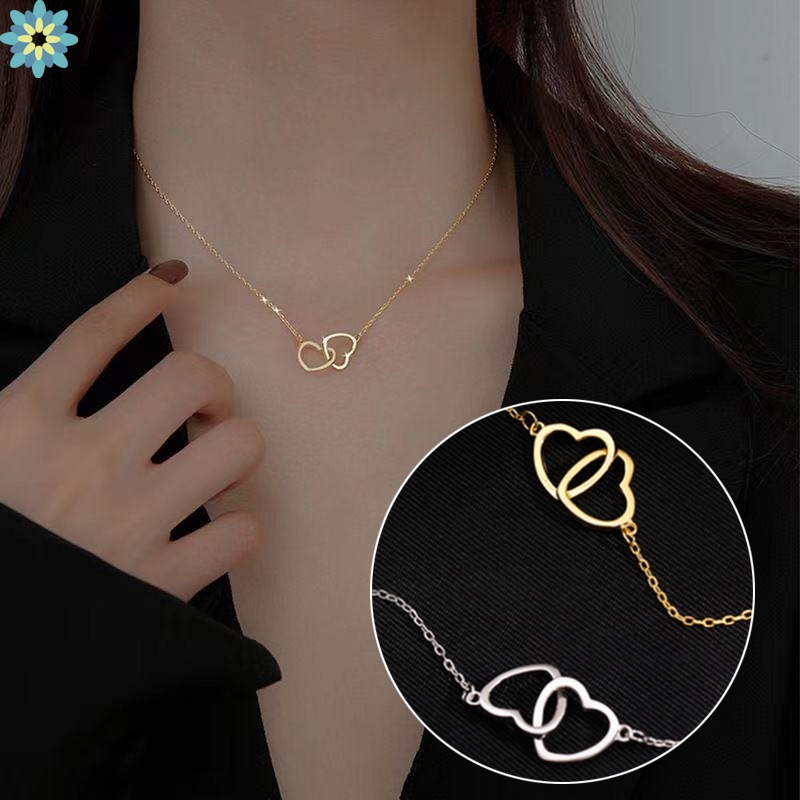 Vòng cổ Ngắn Mặt Trái Tim Đôi Màu Vàng/Bạc Phong Cách harajuku Cá Tính Cho Nam Và Nữ YD