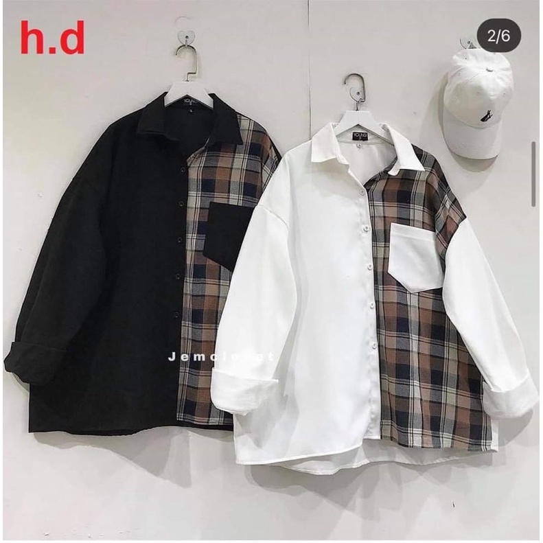 [Mã FAMARAL2 giảm 10K đơn 50K] Áo sơ mi phối kẻ HD