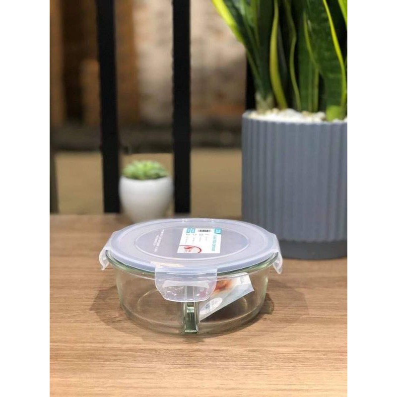 Hộp đựng cơm thủy tinh chịu nhiệt chia 2 ngăn 970ml - Chịu nhiệt hơn 400 độ C dùng được trong lòng vi sóng