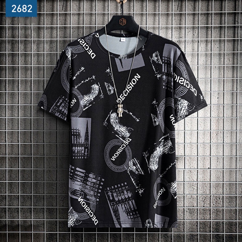 Áo Thun Thể Thao Tay Ngắn Dáng Rộng Vải Lụa Lạnh In Họa Tiết Cá Tính Cho Nam