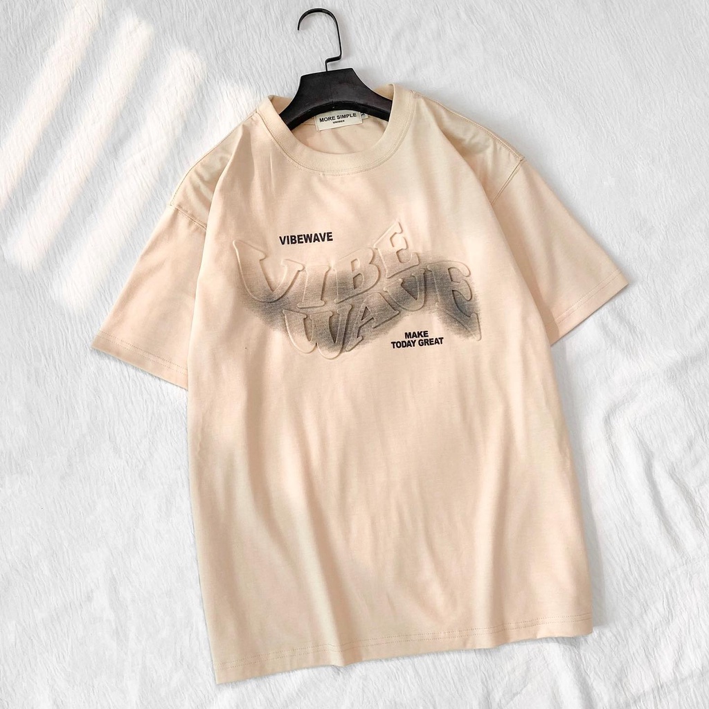 Áo phông tay lỡ VIBE in dập chữ nổi Nam Nữ Unisex form rộng - áo thun cổ tròn vải thun tici co giãn GIDI
