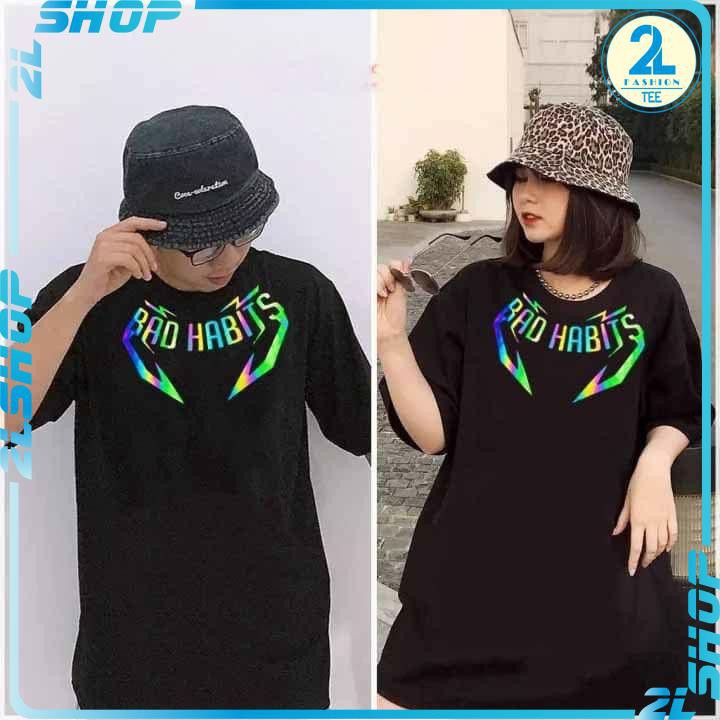 Áo thun tay lỡ bad habbit phản quang 7 màu , áo phông nam nữ form rộng unisex chất cotton cao cấp -2