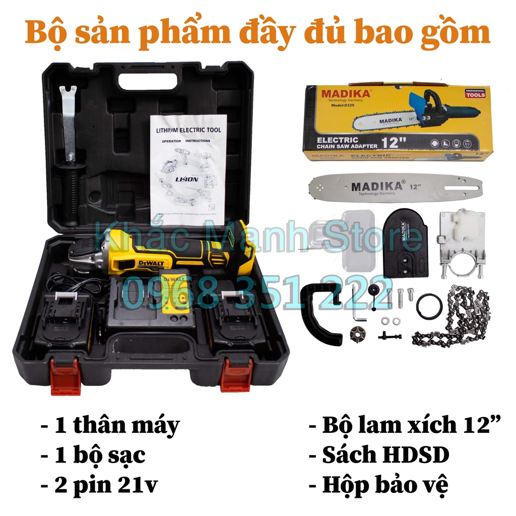 Máy Mài Pin Dewalt 199v Không Chổi Than, (Công Tắc Sườn) Tặng Kèm Bộ Lam Xích