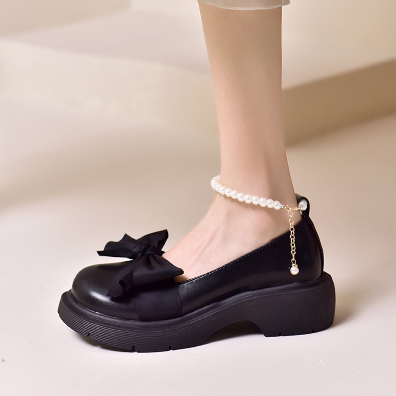 Giày búp bê lolita nơ quai cài đế cao phong cách ulzzang đi học cao cấp BRATINA GD007