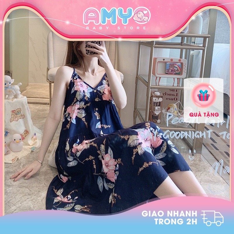 Váy bầu mặc ngủ đầm bầu mặc nhà vải lanh big size mềm mát AMYO 14.VN.02-1
