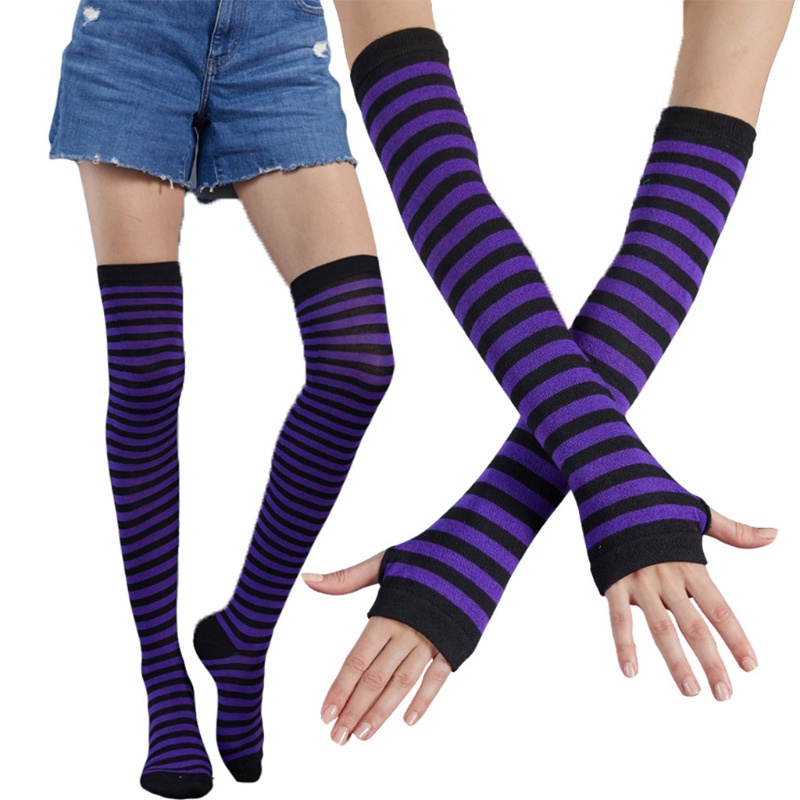 Youyo Vớ Dệt Kim Dài Qua Gối Giữ Ấm Cánh Tay Kẻ Sọc Nhiều Màu Sắc Cho Nữ Đi Tiệc Mùa Đông Gl