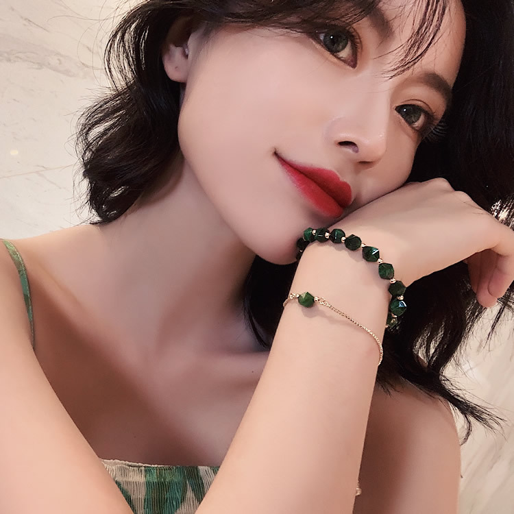 OIMG  Set 2 Vòng Tay Hạt Đá Xanh Lục Quý Phái Có Thể Điều Chỉnh Kích Cỡ