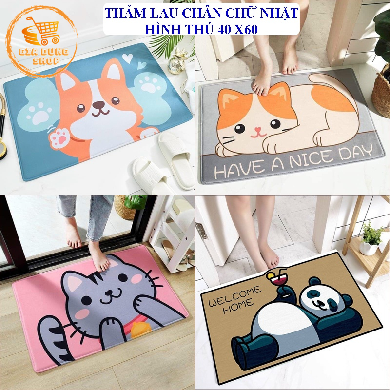 Thảm Lau Chân Hình Thú Cưng 3D Chống Trượt - Thảm Chùi Chân Chữ Nhật Kích Thước 40X60CM  - Thấm Hút Nước Nhiều Mẫu Đẹp