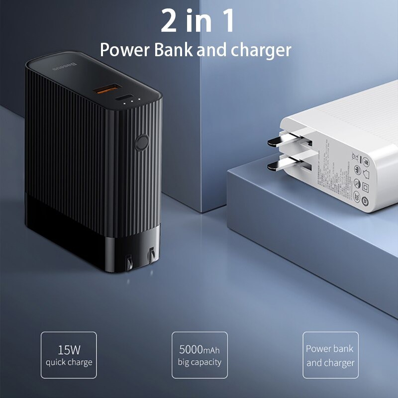 SẠC KÈM PIN DỰ PHÒNG SẠC NHANH QC 3.0 VÀ PD 3.0 2 CỔNG 5.000MAH BASEUS CHT901 CHÍNH HÃNG [NEW 100%]