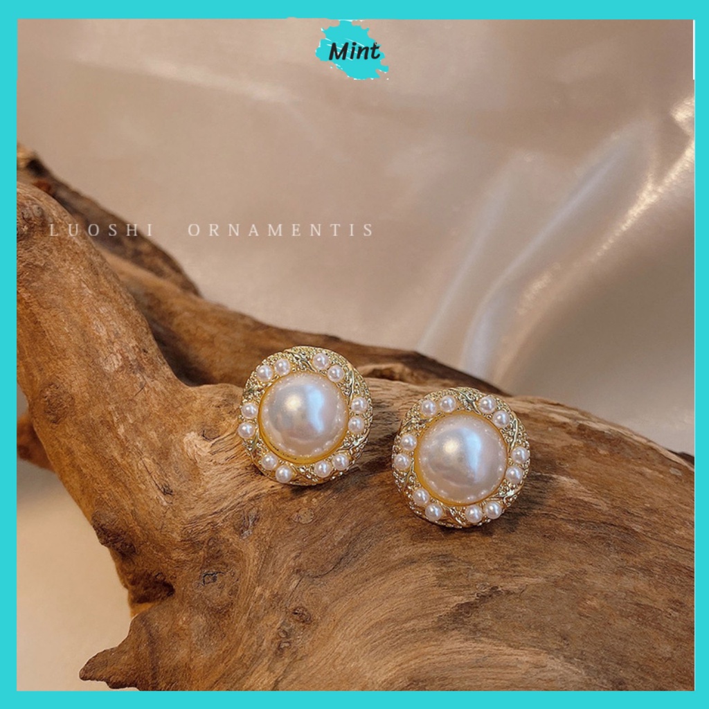 Bông Tai Tròn ❤️KHÔNG GÂY DỊ ỨNG❤️ Khuyên Tai Tròn Chuôi Bạc S925 Ngọc Trai Nhân Tạo Phong Cách Hàn Quốc