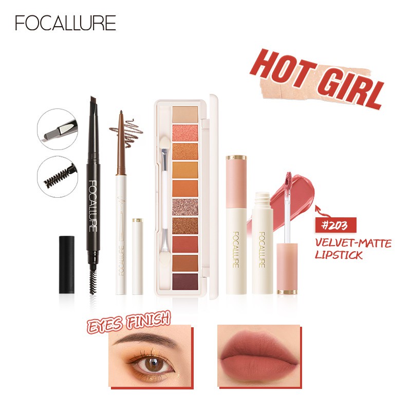 Set mỹ phẩm trang điểm FOCALLURE mắt/ môi/ mặt tùy chọn 4 món có túi đựng 0.1kg