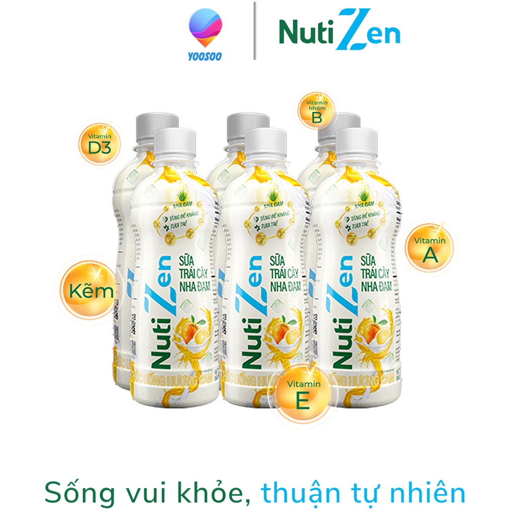 Combo 6 Chai Thức Uống Hương Cam Sữa Trái Cây Nha Đam Nutizen Chai pet 290ml - Thương Hiệu NUTIFOOD - YOOSOO