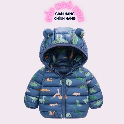 Áo khoác trẻ em, áo phao cho bé siêu nhẹ mũ tai gấu dễ thương cho bé trai và bé gái Bắp Ngô Kids size từ 8-20kg