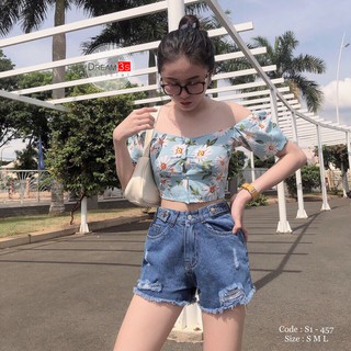 Quần Short Jeans Nữ Rách Nhẹ 2 Bên Cá Tính Dream 3s Quần Đùi Bò Màu Đậm OZ475