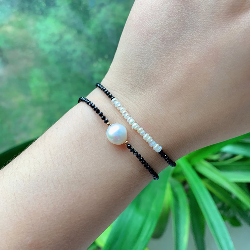 Vòng đeo tay chuỗi hạt đá đen lấp lánh thời trang