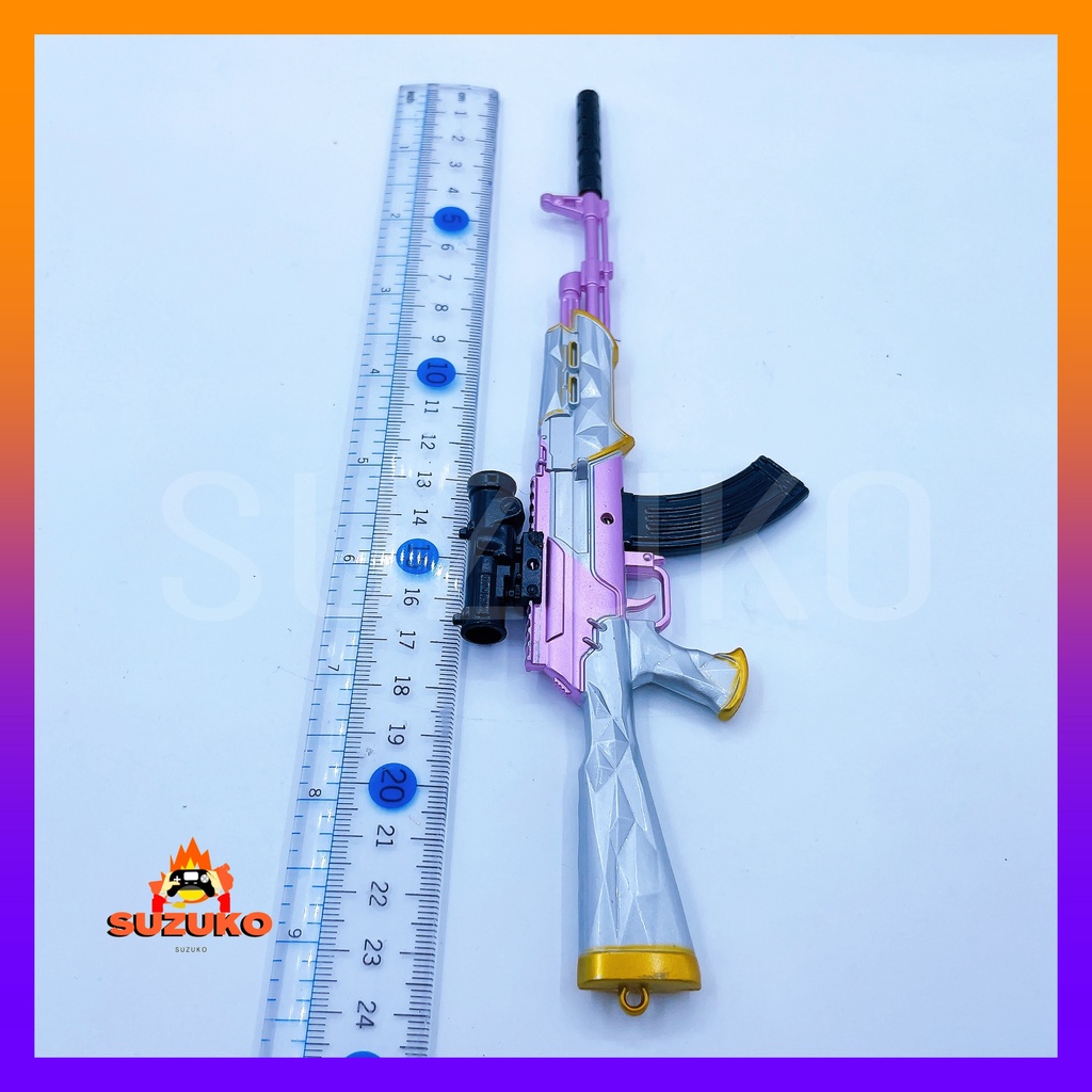 Mô hình súng kim loại lắp ráp pubg, csgo free fire đồ chơi lắp ráp AKM  Silver Pink nhân vật dài 24cm sưu tầm
