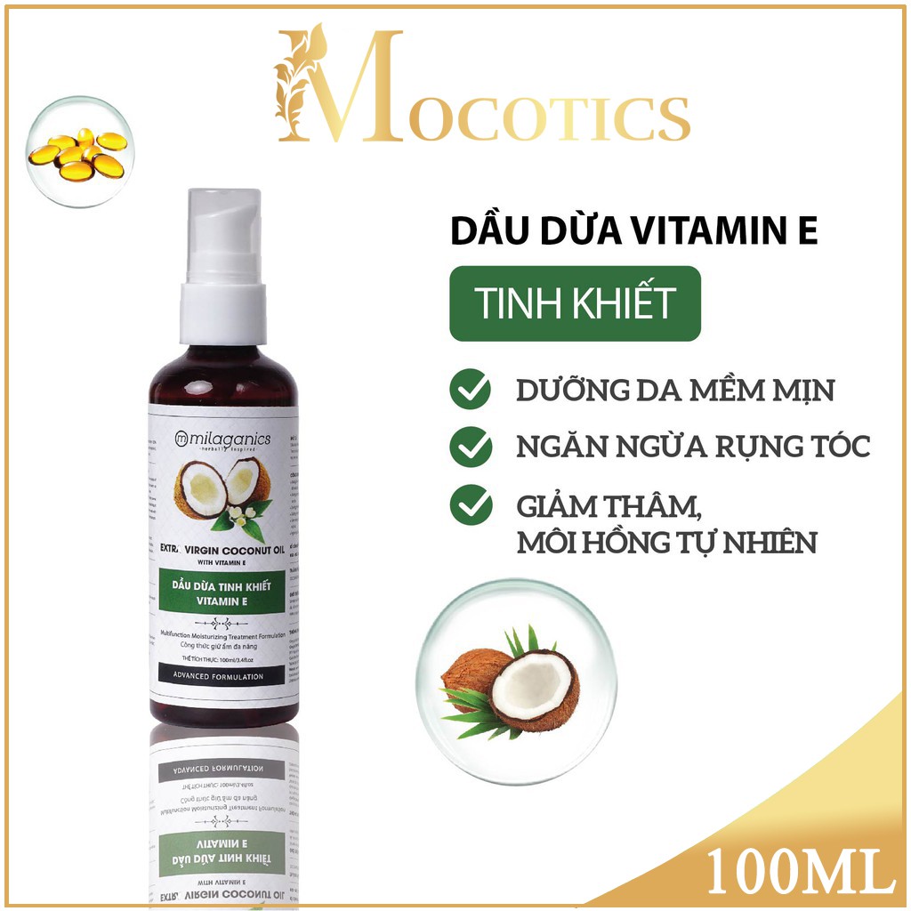 Dầu dừa Tinh Khiết Vitamin E MILAGANICS 100ml