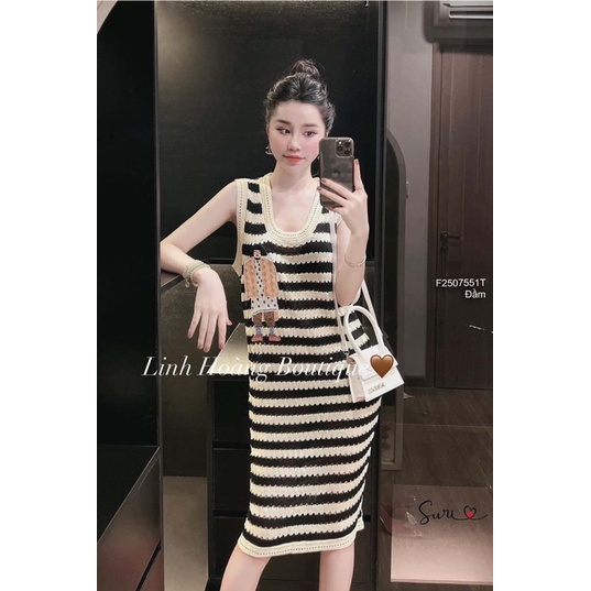 Đầm body len sọc lỗ cô gái sát nách hàng nhập chuẩn