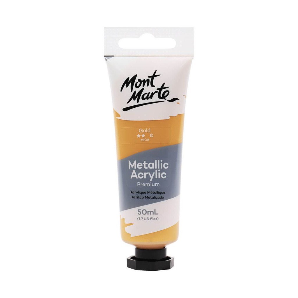 [Màu lẻ] Màu Nhũ Metallic Acrylic Mont Marte 50ml - Silver/ Gold (Màu Nhũ đồng/Nhũ bạc)