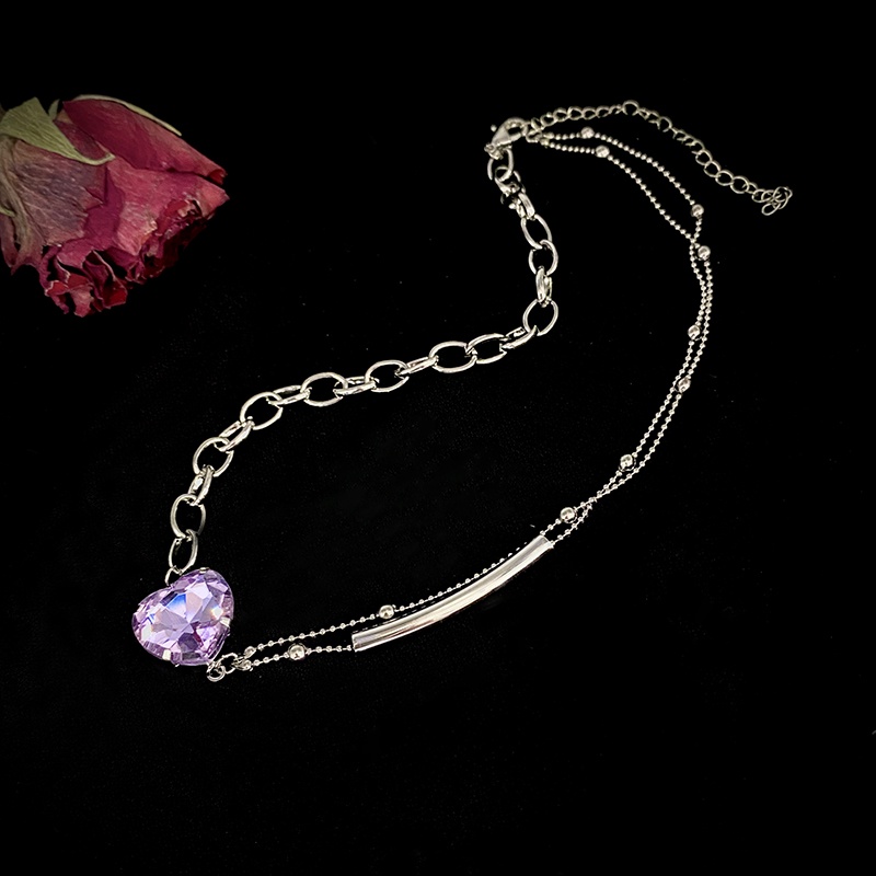 Vòng Cổ Kim Loại Mặt Trái Tim Màu Tím Thời Trang Hàn Quốc Cổ Điển