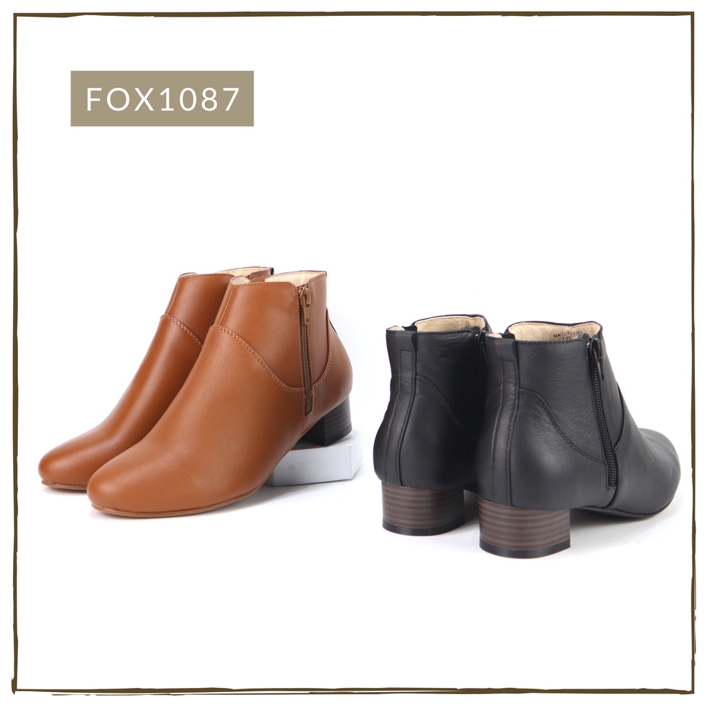 Giày boot da bò cổ thấp khóa kéo gót 3cm 1087