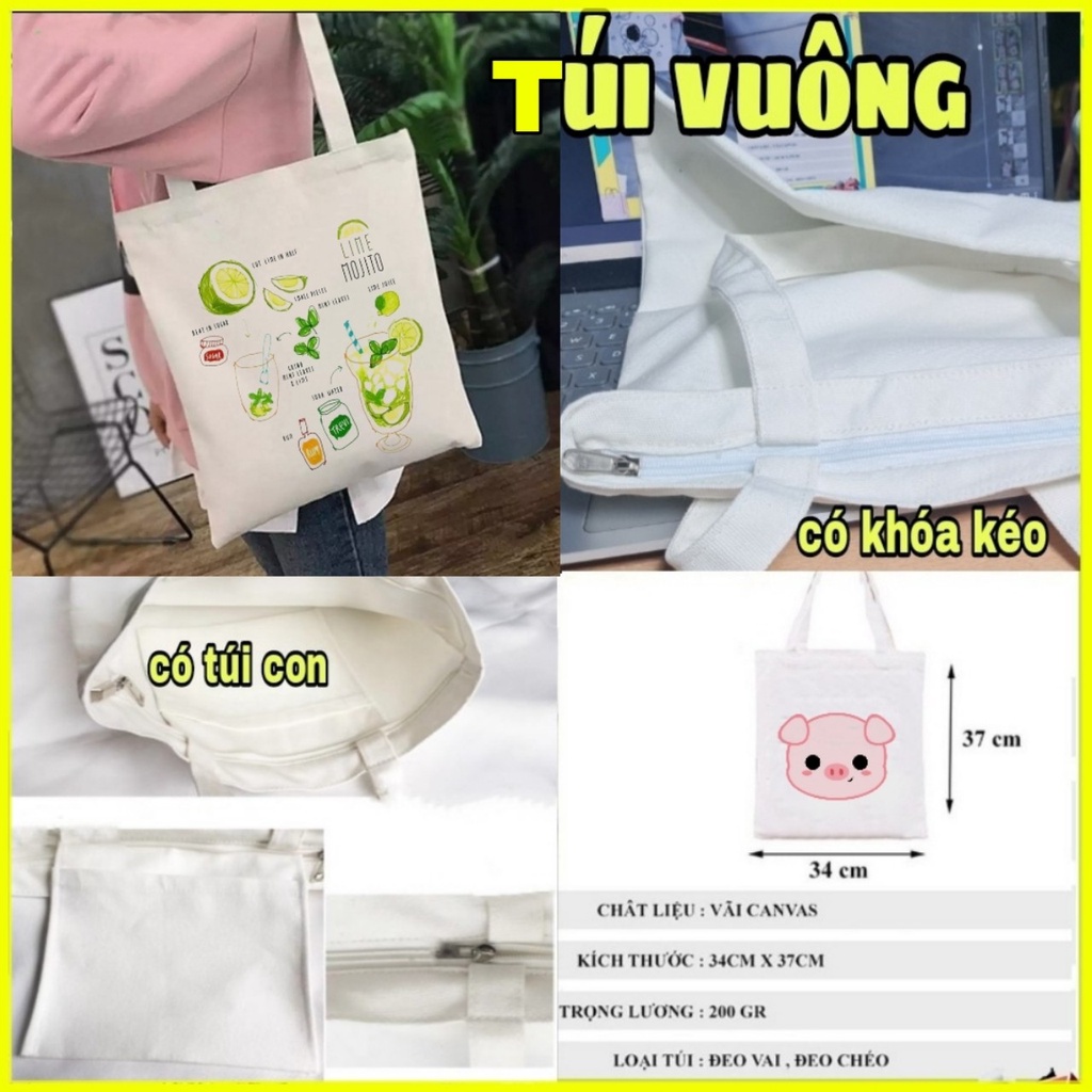 [Tặng cột tóc Hoa cúc] Túi vải túi tote vải canvas dày đẹp cho nữ đi học đi chơi siêu bền chất lượng giá rẻ MJT