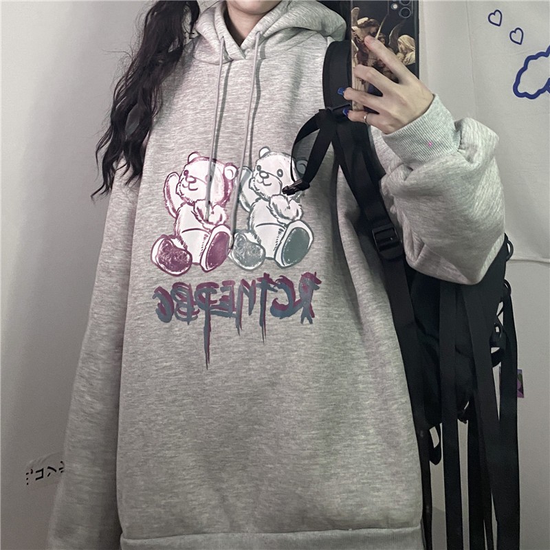 Áo hoodie nữ form rộng màu đen trắng chất nỉ bông đẹp dầy dặn