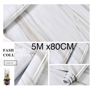 5M Decal giả đá bóng khổ lớn 80cm cho nhà bếp nhà tắm keo sẵn