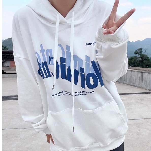 Áo hoodie ZHELIHANGFEI tay dài dáng rộng in họa tiết chữ thời trang cho nữ