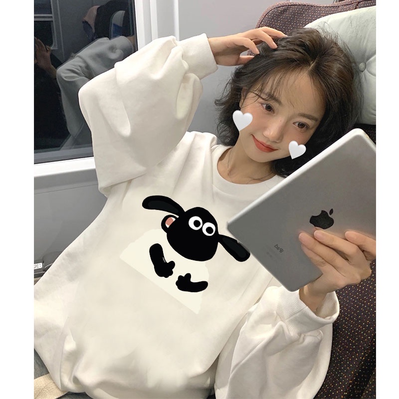 Áo sweater SELVZE tay dài cổ tròn in họa tiết thời trang cổ điển đường phố Mỹ cho nữ
