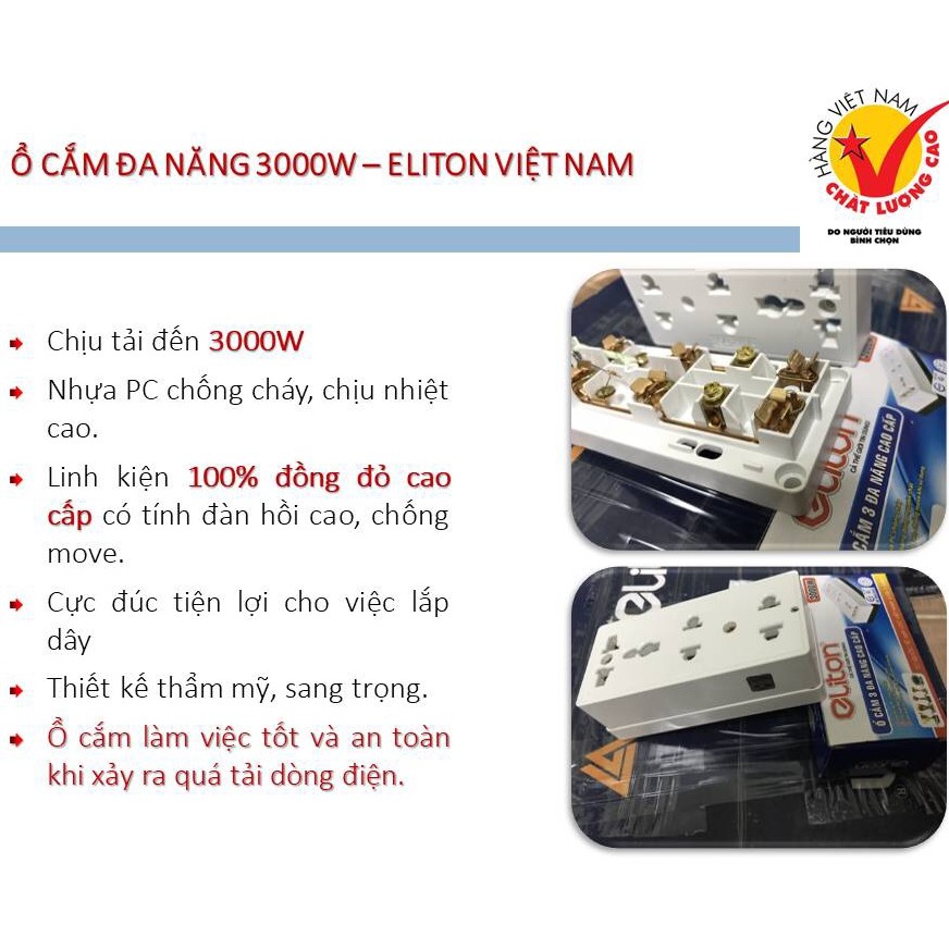 [ELITON] Ổ Cắm 3 Lổ Có Đa Năng Cao Cấp CS3000w