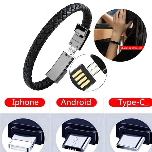 Vòng đeo tay bằng da có cổng sạc USB cho iOS Android