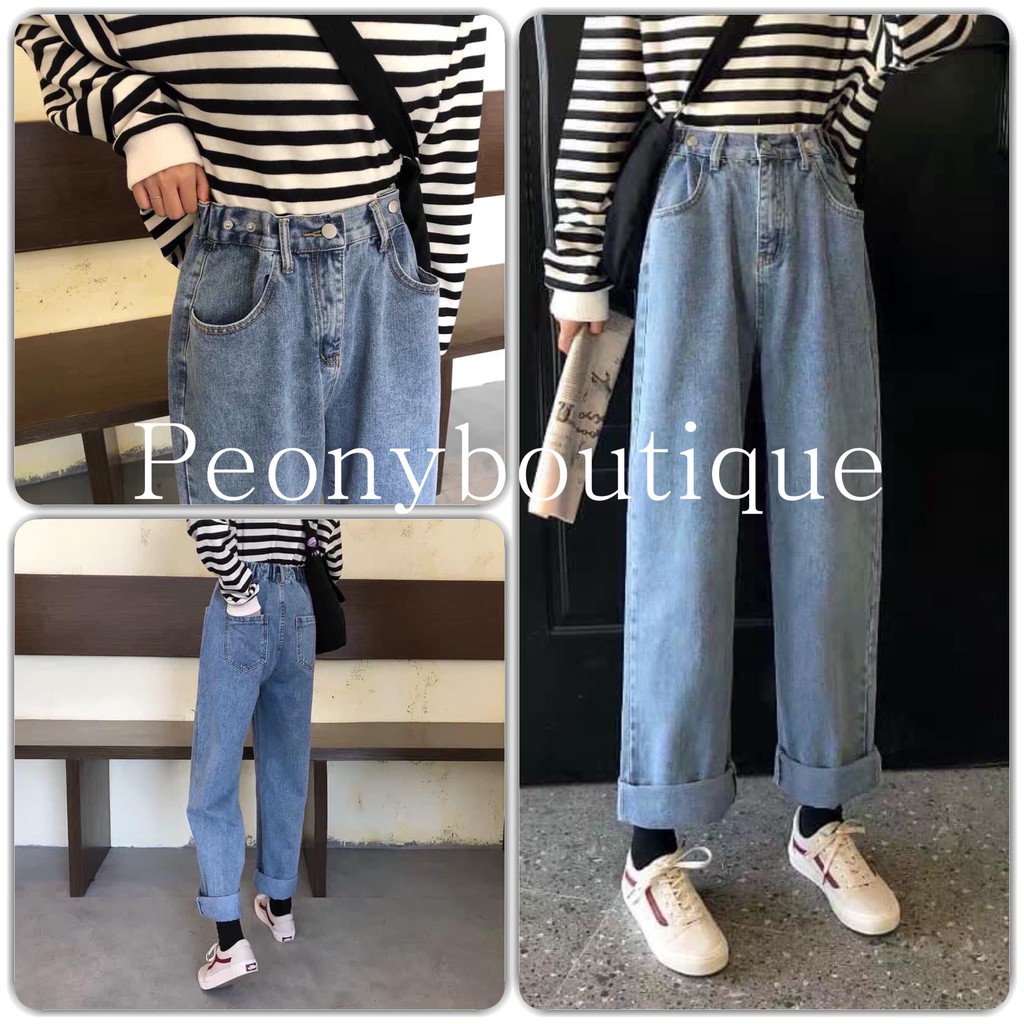 Quần Jean Cạp Chun Khuy Bấm Nữ [FREESHIP]  Jeans ống rộng lưng cao chun sau tùy chỉnh quần culottes bò SIÊU HOT