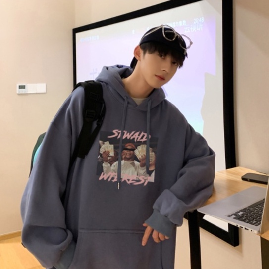 Áo hoodie dày dặn màu trơn dáng rộng phong cách thời trang hàn quốc cho nam giới